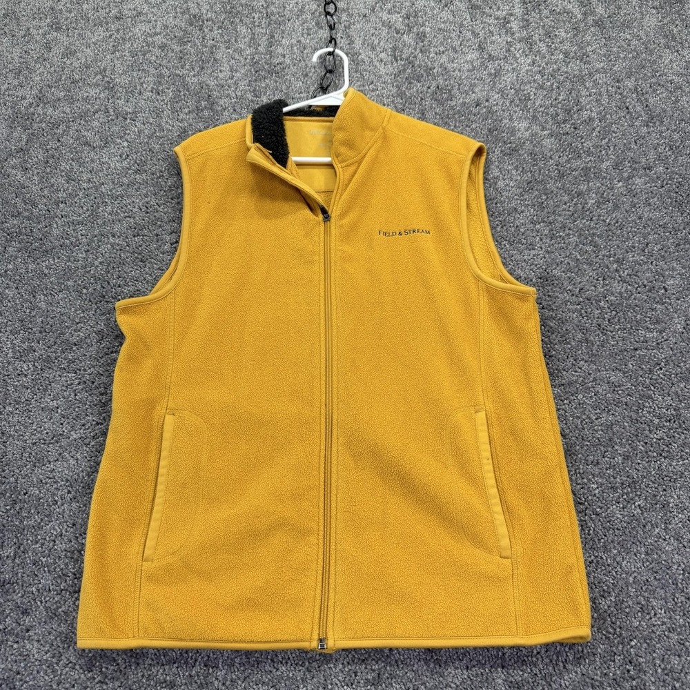 Field & Stream Vest Mens Medium Yellow Fleece Full Zip Outdoor Hiking Casual